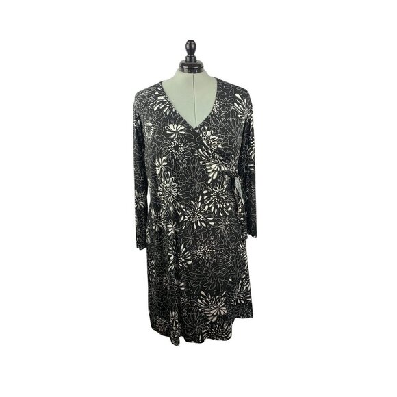 Chicos Womens Floral Wrap Dress Size 1 Black & White Stretchy Polyester Blend - Picture 1 of 7